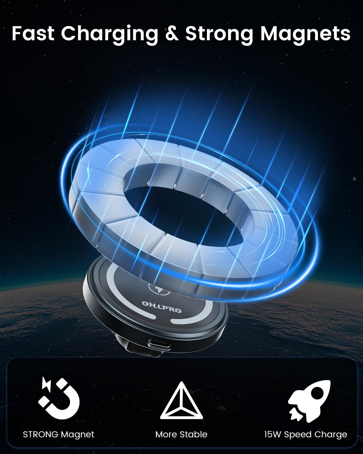 Ohlpro For Magsafe Car Charger Mount For Iphone 16 15 14 13 Pro Max, 15W Fast Charging Phone Holder, Magnetic Car Accessories, 3